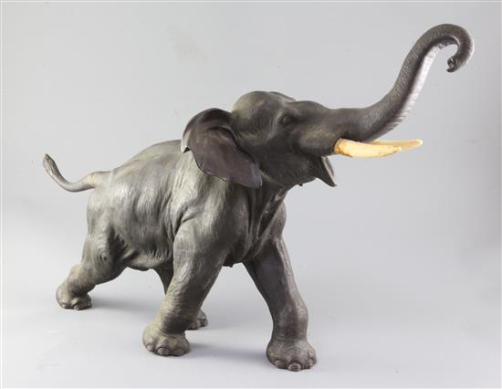 A large Japanese bronze model of an elephant, signed Seiya saku, Meiji period, height 40.5cm, length 63cm